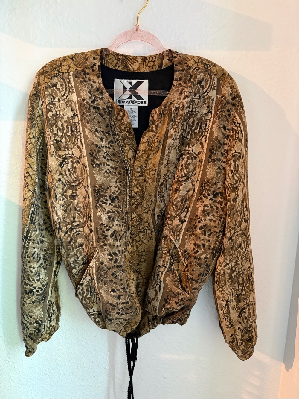 Vintage Snake-Print Bomber Jacket in Tan & Brown